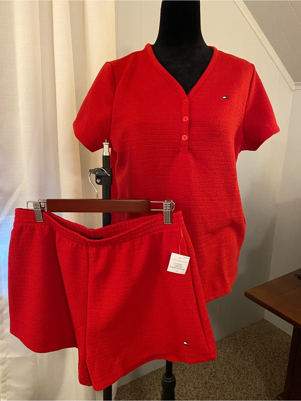 Tommy Hilfiger Tango Red Logo Jacquard Henley & Boxer Pajama Set